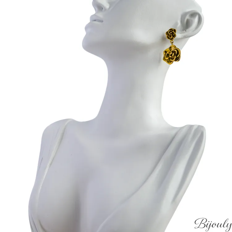 Boucles d'oreilles pendantes – Acier doré | Bijouly