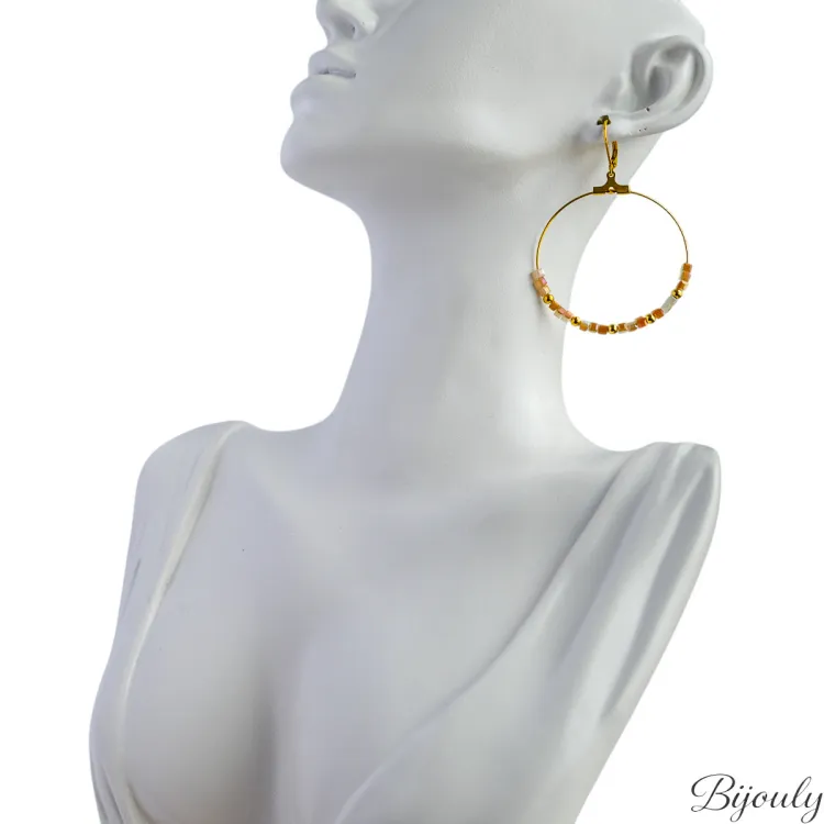Boucles d'oreilles créoles cristal synthétique – Acier doré | Bijouly