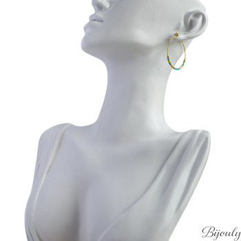 Boucles d'oreilles créoles verre bleu et doré | Bijouly
