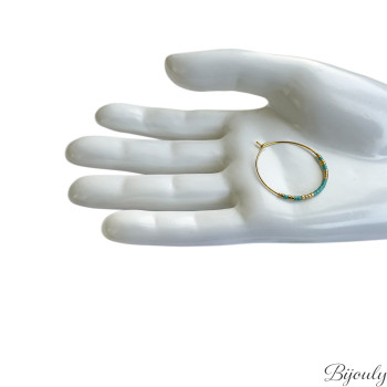 Boucles d'oreilles créoles verre bleu et doré | Bijouly
