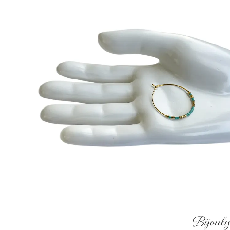 Boucles d'oreilles créoles verre bleu et doré | Bijouly