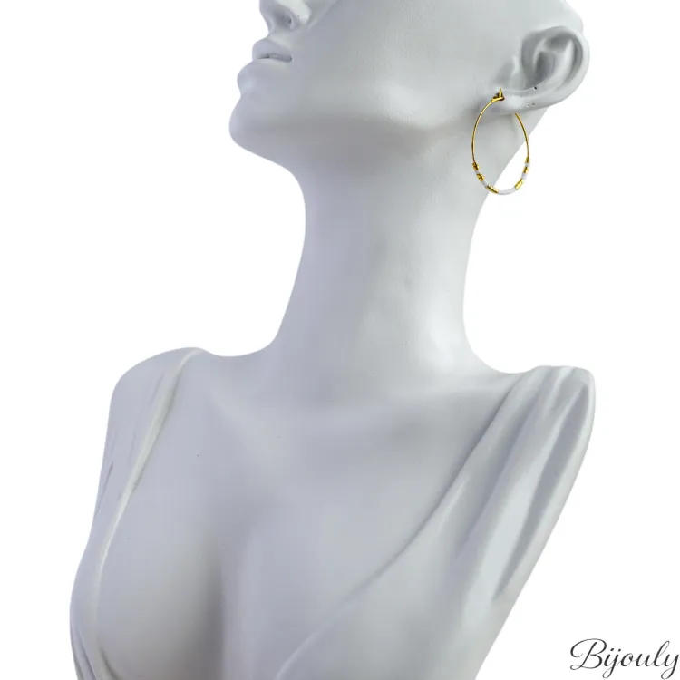 Boucles d'oreilles créoles verre blanc – Acier doré | Bijouly