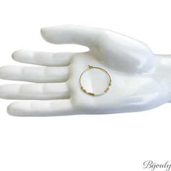 Boucles d'oreilles créoles verre blanc – Acier doré | Bijouly