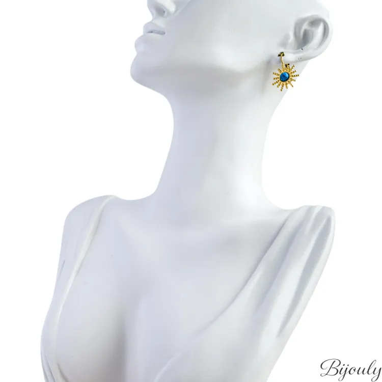 Boucles d'oreilles dormeuses turquoise – Acier doré | Bijouly