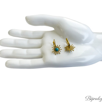 Boucles d'oreilles dormeuses turquoise – Acier doré | Bijouly