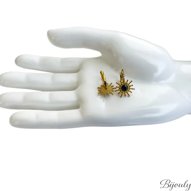 Boucles d'oreilles dormeuses agate noire – Acier doré | Bijouly