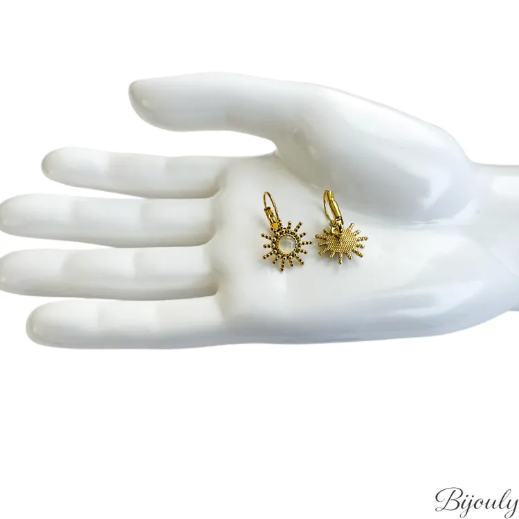 Boucles d'oreilles dormeuses agate blanche – Acier doré | Bijouly