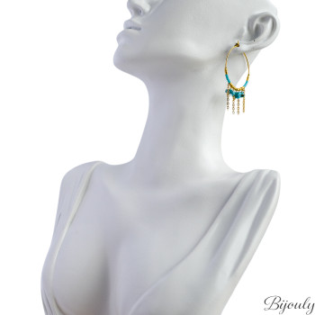 Boucles d'oreilles créoles turquoise et verre – Acier doré | Bijouly