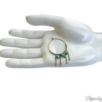 Boucles d'oreilles créoles turquoise et verre – Acier doré | Bijouly