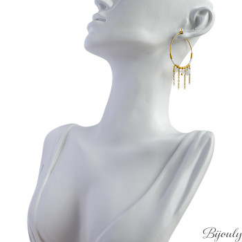 Boucles d'oreilles créoles jade blanc et verre – Acier doré | Bijouly