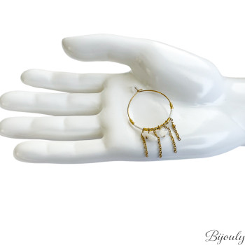 Boucles d'oreilles créoles jade blanc et verre – Acier doré | Bijouly