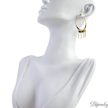 Boucles d'oreilles créoles agate noire et verre bleu – Acier doré | Bijouly