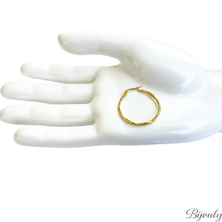 Boucles d'oreilles créoles fines 30 mm – Acier doré | Bijouly
