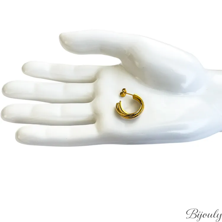 Boucles d'oreilles demi-créoles – Acier doré (grandes) | Bijouly