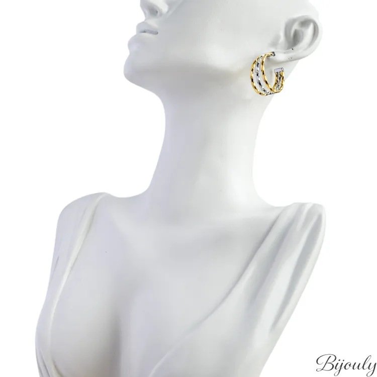 Boucles d'oreilles demi-créoles bicolores – Acier doré (v.1) | Bijouly