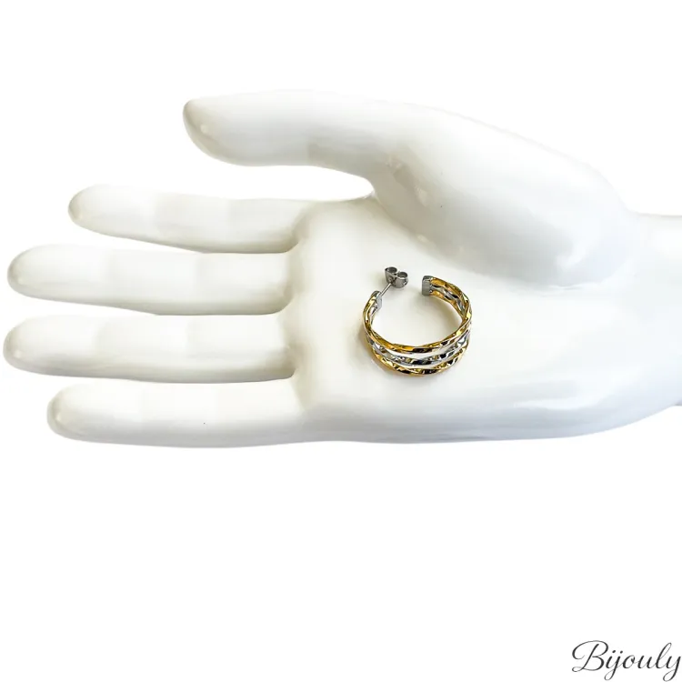 Boucles d'oreilles demi-créoles bicolores – Acier doré (v.1) | Bijouly