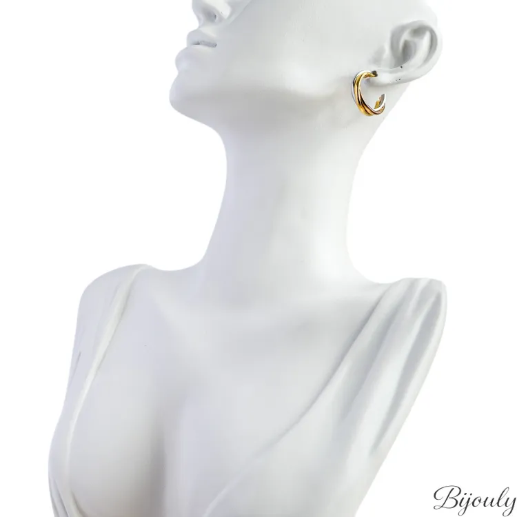 Boucles d'oreilles demi-créoles bicolores – Acier doré (v.2) | Bijouly