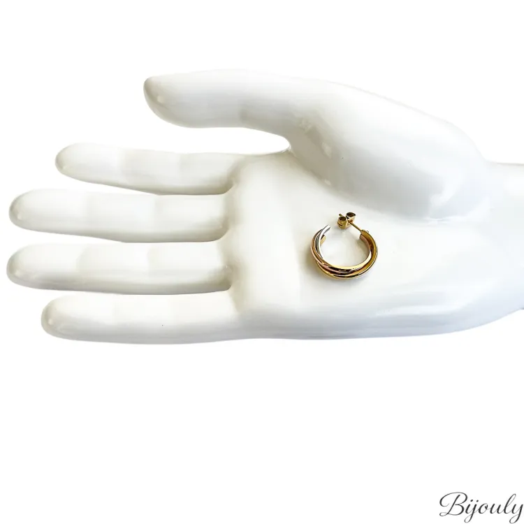 Boucles d'oreilles demi-créoles bicolores – Acier doré (v.2) | Bijouly