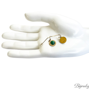 Boucles d'oreilles crochet malachite synthétique – Acier doré | Bijouly