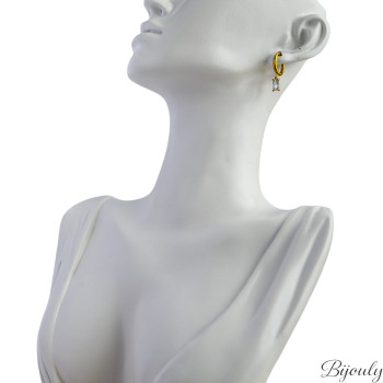 Boucles d'oreilles créoles onyx blanc – Acier doré | Bijouly