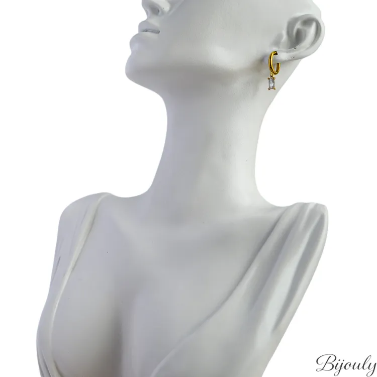 Boucles d'oreilles créoles onyx blanc – Acier doré | Bijouly