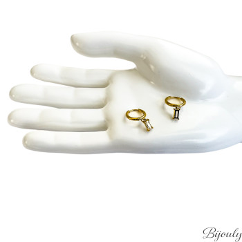 Boucles d'oreilles créoles onyx blanc – Acier doré | Bijouly
