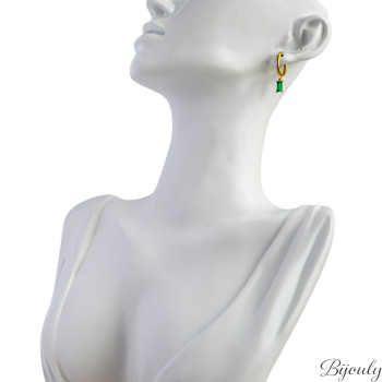 Boucles d'oreilles créoles onyx vert – Acier doré | Bijouly