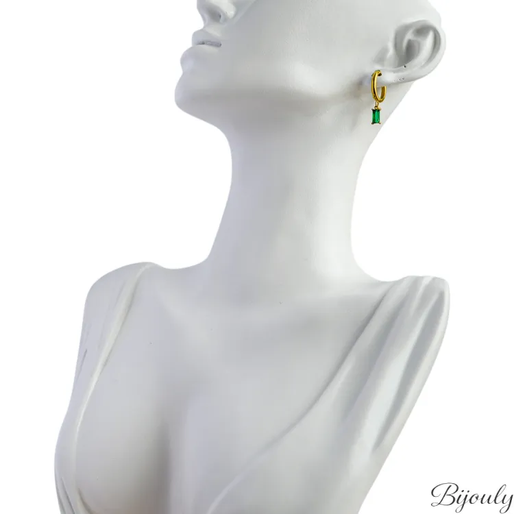 Boucles d'oreilles créoles onyx vert – Acier doré | Bijouly