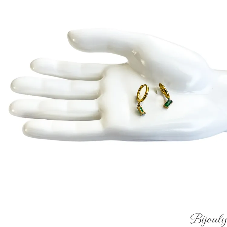 Boucles d'oreilles créoles onyx vert – Acier doré | Bijouly
