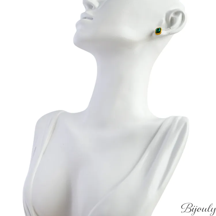 Boucles d'oreilles puces verre vert – Acier doré | Bijouly