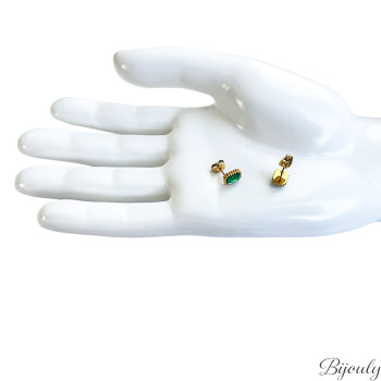 Boucles d'oreilles puces verre vert – Acier doré | Bijouly