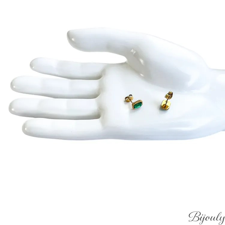 Boucles d'oreilles puces verre vert – Acier doré | Bijouly