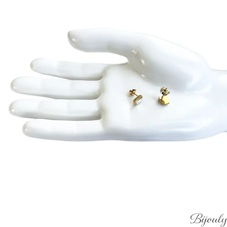Boucles d'oreilles puces verre blanc – Acier doré | Bijouly