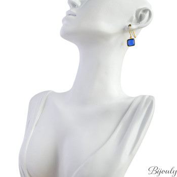 Boucles d'oreilles crochet agate bleue teintée – Acier doré | Bijouly