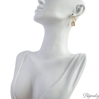 Boucles d'oreilles crochet quartz rose – Acier doré | Bijouly