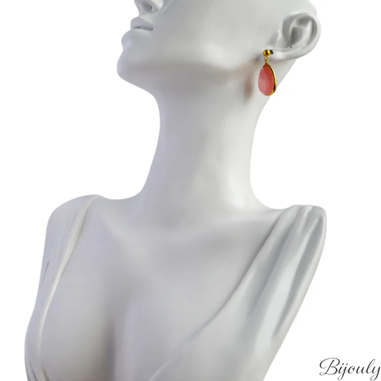 Boucles d'oreilles pendantes IP jaune et jade | Bijouly
