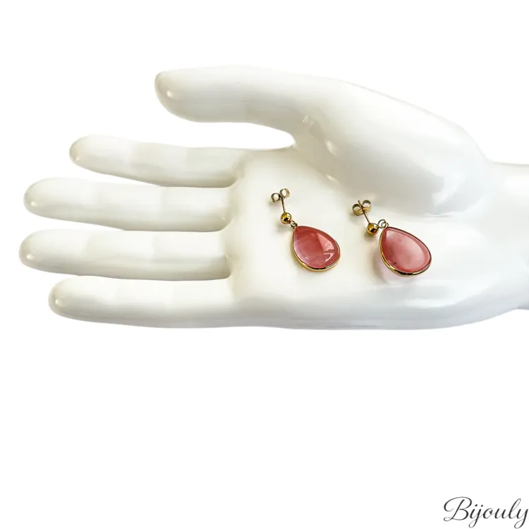 Boucles d'oreilles pendantes IP jaune et jade | Bijouly