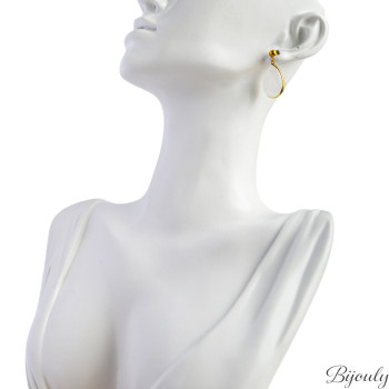 Boucles d'oreilles pendantes IP jaune et jade blanc | Bijouly