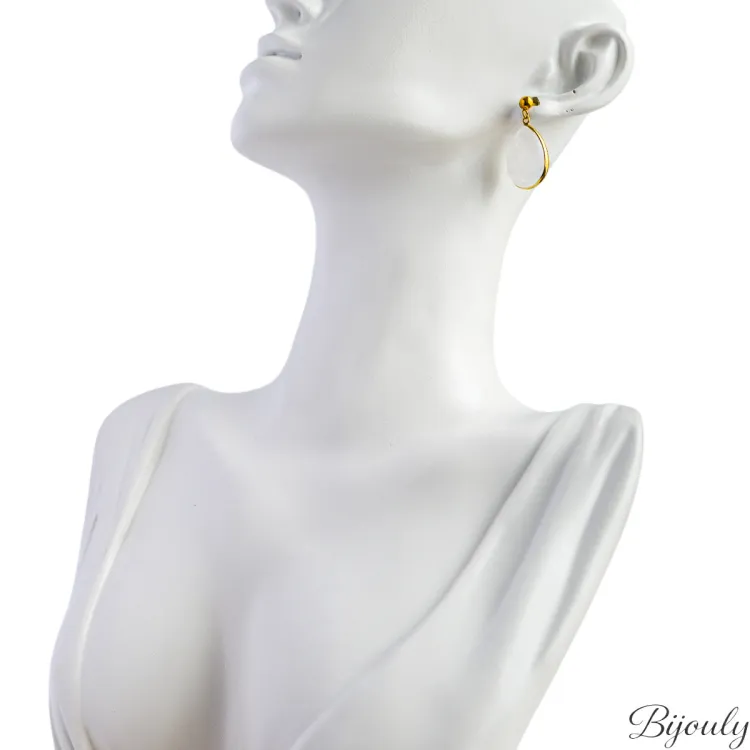 Boucles d'oreilles pendantes IP jaune et jade blanc | Bijouly