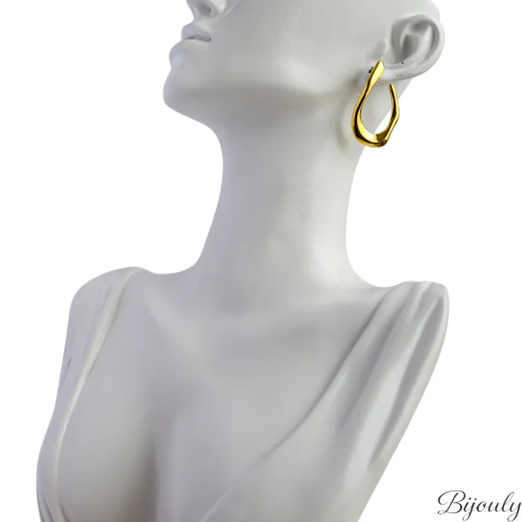 Boucles d'oreilles demi-créoles – Acier doré (grandes) | Bijouly
