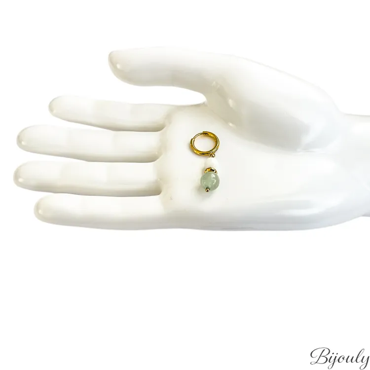 Boucles d'oreilles créoles jaspe aventurine – Acier doré | Bijouly