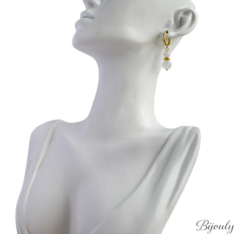 Boucles d'oreilles créoles jaspe – Acier doré | Bijouly