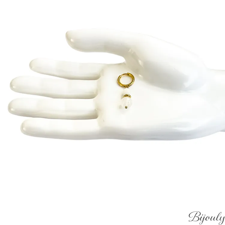 Boucles d'oreilles créoles jaspe – Acier doré | Bijouly