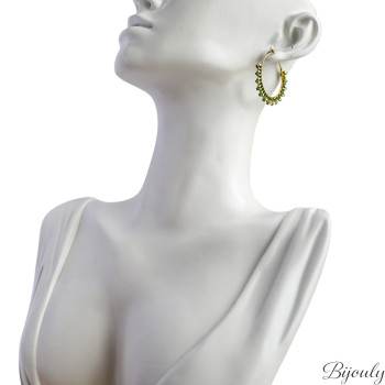 Boucles d'oreilles créoles verre vert et doré | Bijouly