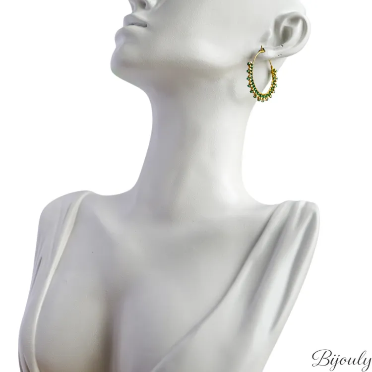Boucles d'oreilles créoles verre vert et doré | Bijouly