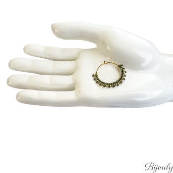 Boucles d'oreilles créoles verre vert et doré | Bijouly