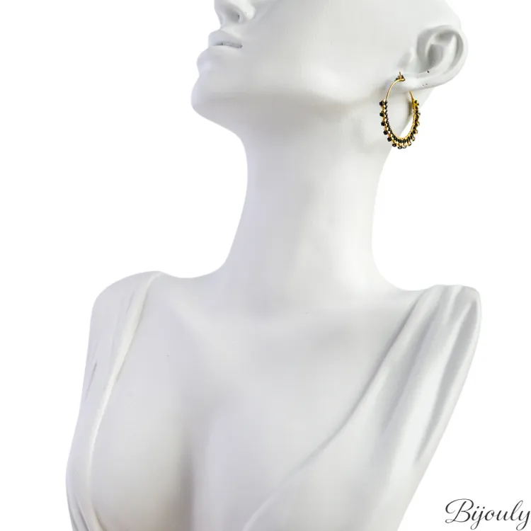 Boucles d'oreilles créoles verre noir et doré | Bijouly
