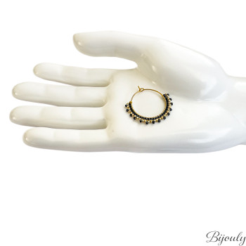 Boucles d'oreilles créoles verre noir et doré | Bijouly