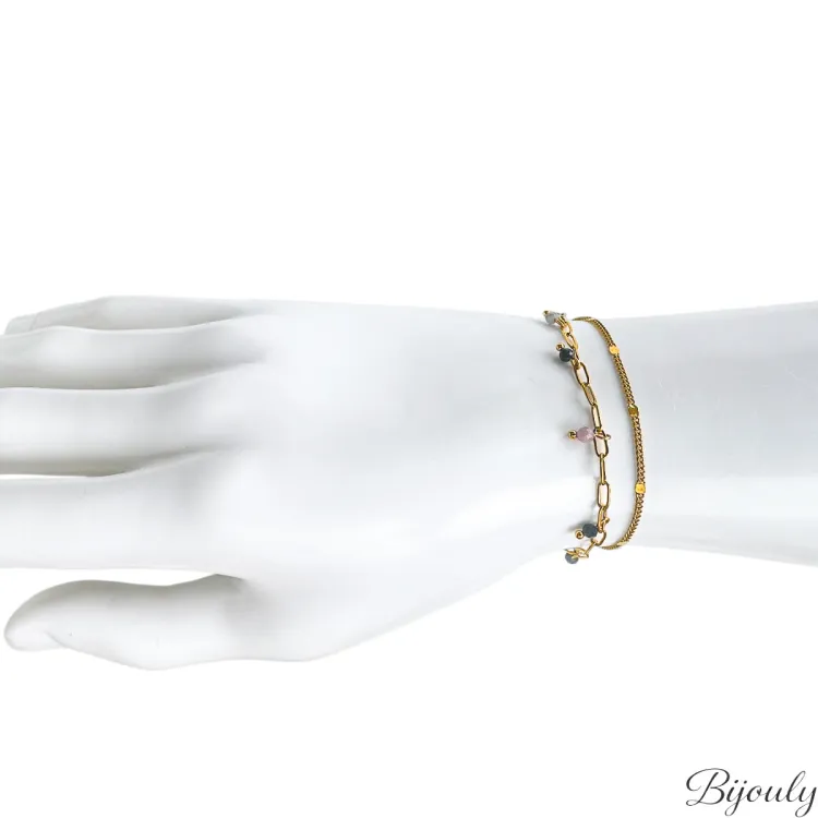 Bracelet tourmaline rose souple – Acier doré | Bijouly
