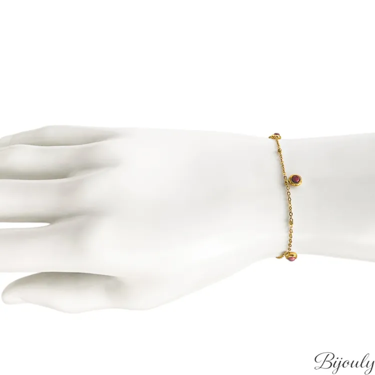 Bracelet cristal rouge – Acier doré (fin) | Bijouly